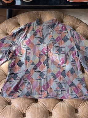 Tianello Vintage Rare Tencel Rayon Blend Dynasty Blouse size XL women's Made USA
